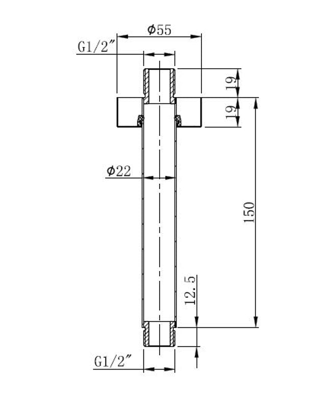 Wiesbaden UniMatch douchearm plafondbevestiging 15 cm mat zwart - technische tekening | Schwertz & Co