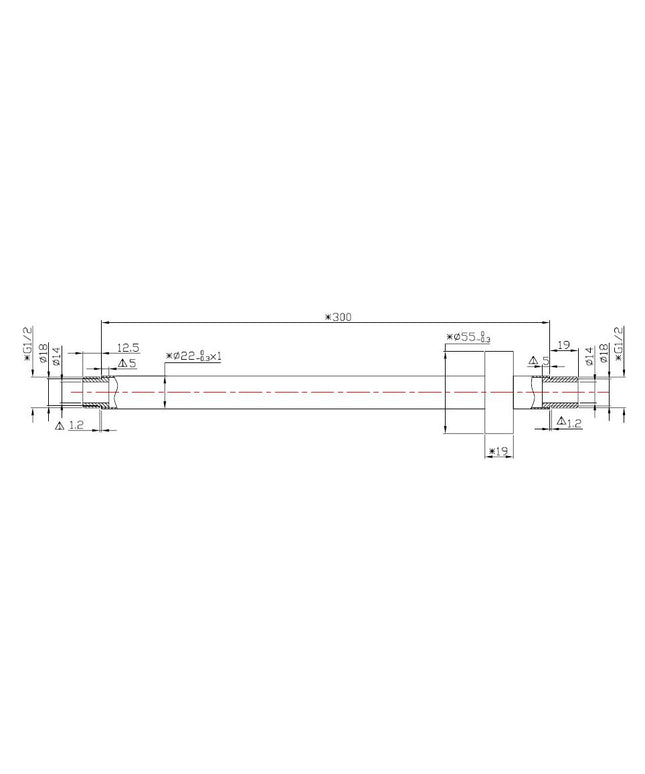 Wiesbaden UniMatch douchearm plafondbevestiging 30 cm mat zwart - technische tekening | Schwertz & Co