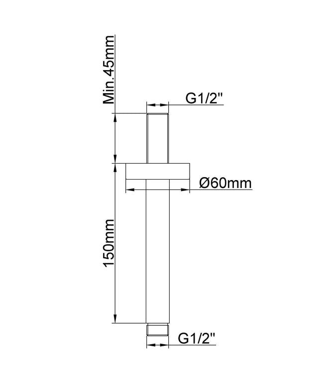 Wiesbaden UniMatch douchearm met plafondbevestiging 15 cm geborsteld brons koper - technische tekening | Schwertz & Co