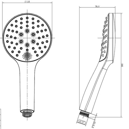 Xellanz Smart handdouche 3 standen mat zwart - technische tekening | Schwertz & Co