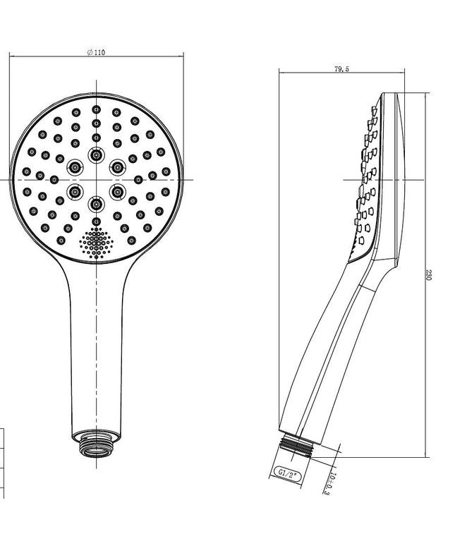 Xellanz Smart handdouche 3 standen mat zwart - technische tekening | Schwertz & Co