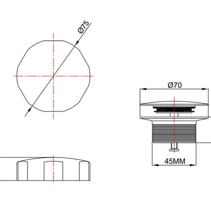 Wiesbaden Doblar afbouwdeel badafvoer met overloop chroom - technische tekening | Schwertz & Co