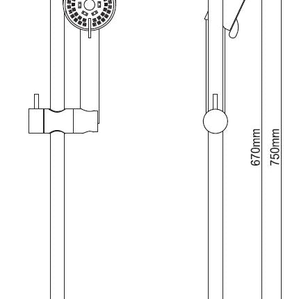 Wiesbaden UniMatch Cadans glijstangset handdouche mat zwart - technische tekening | Schwertz & Co