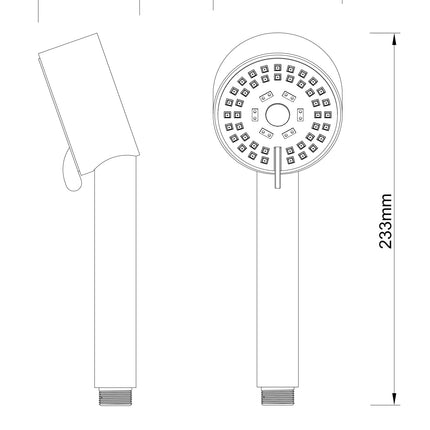 Wiesbaden UniMatch Cadans handdouche mat zwart - technische tekening | Schwertz & Co