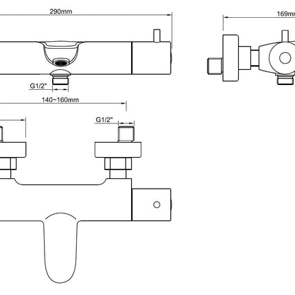 Wiesbaden Caral thermostatische badmengkraan mat zwart - technische tekening | Schwertz & Co