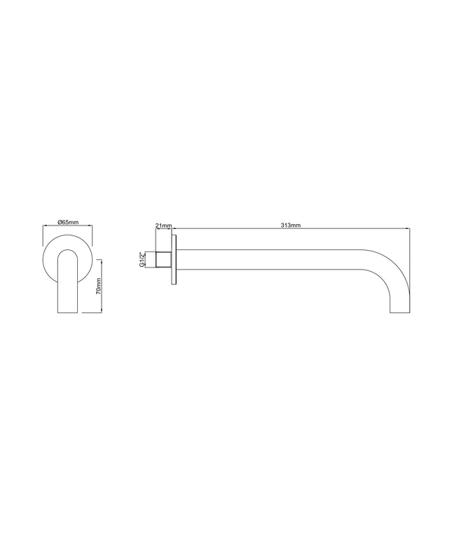 Wiesbaden Caral baduitloop rond 30 cm mat zwart - technische tekening | Schwertz & Co