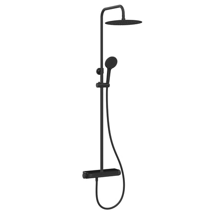 Wiesbaden Tondell thermostatische regendoucheset opbouw met planchet mat zwart | Schwertz & Co