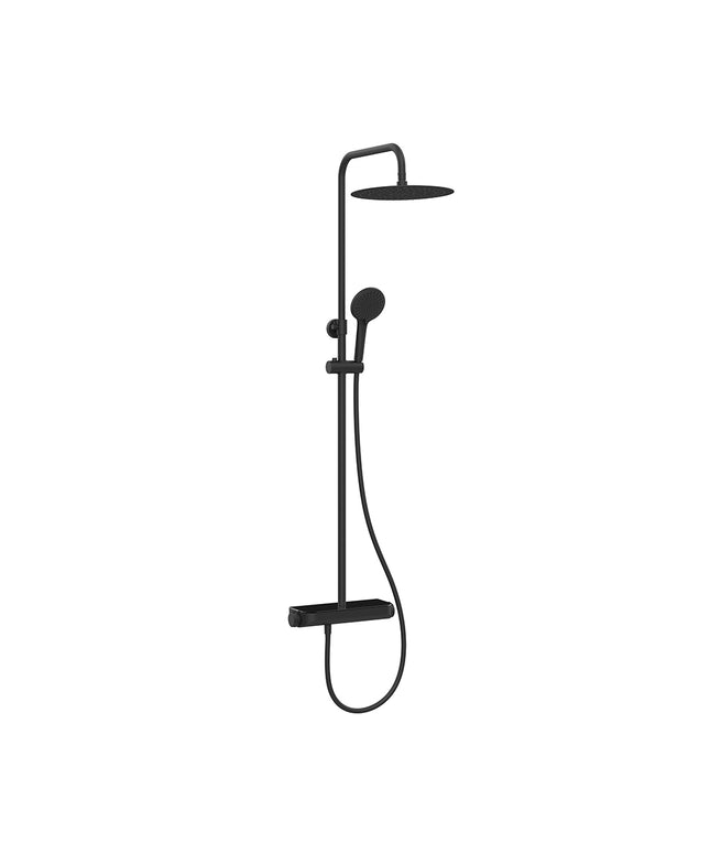 Wiesbaden Tondell thermostatische regendoucheset opbouw met planchet mat zwart | Schwertz & Co
