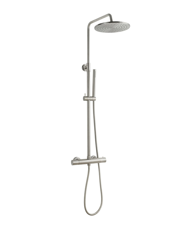 Wiesbaden Caral thermostatische regendoucheset opbouw geborsteld staal | Schwertz & Co