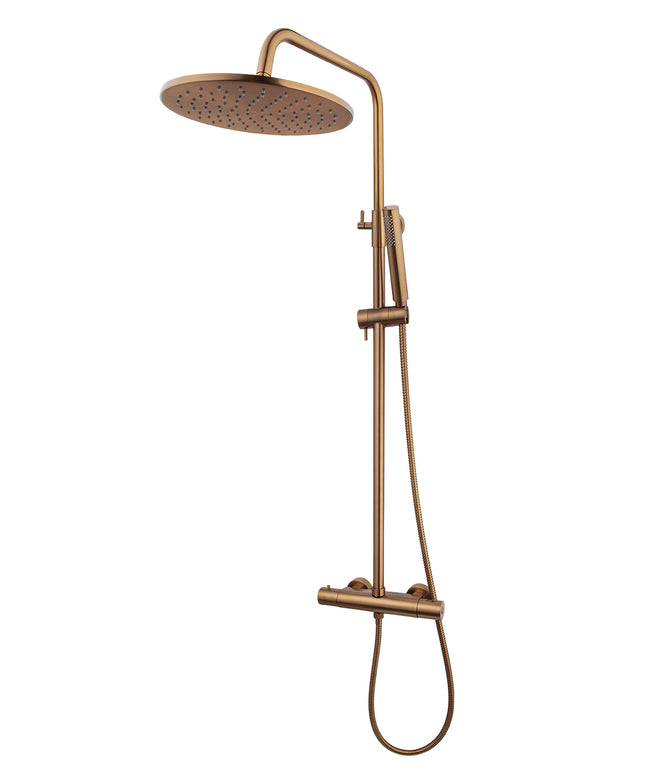 Wiesbaden Caral thermostatische regendoucheset geborsteld brons koper | Schwertz & Co