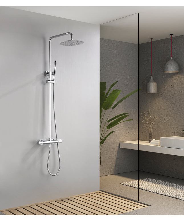 Wiesbaden Ribbd regendoucheset opbouw chroom - sfeerfoto badkamer | Schwertz & Co