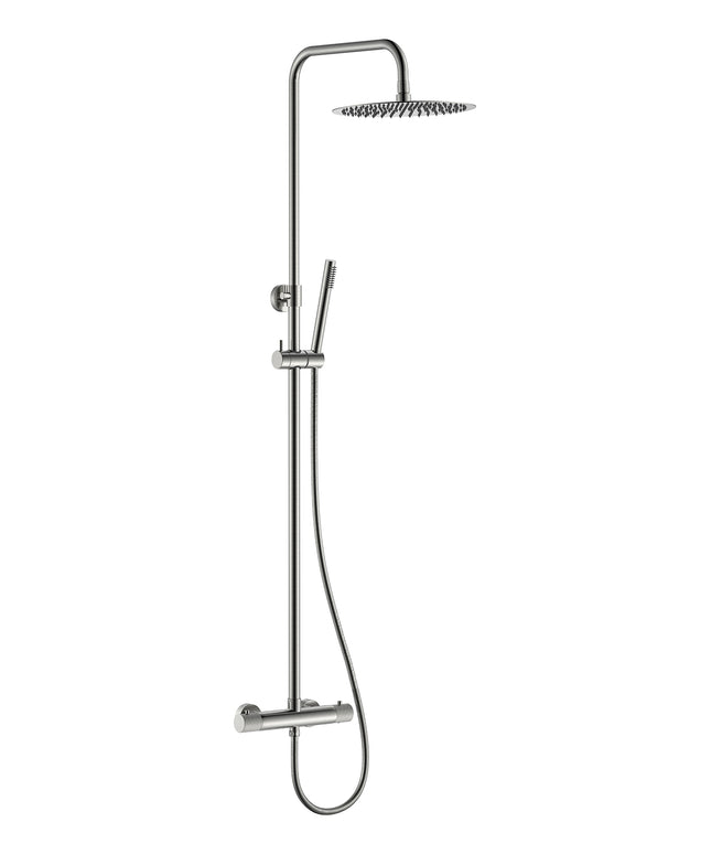 Wiesbaden Ribbd regendoucheset opbouw geborsteld staal PVD | Schwertz & Co
