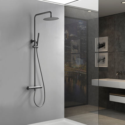 Wiesbaden Ribbd regendoucheset opbouw gunmetal PVD - detailfoto handdouche | Schwertz & Co