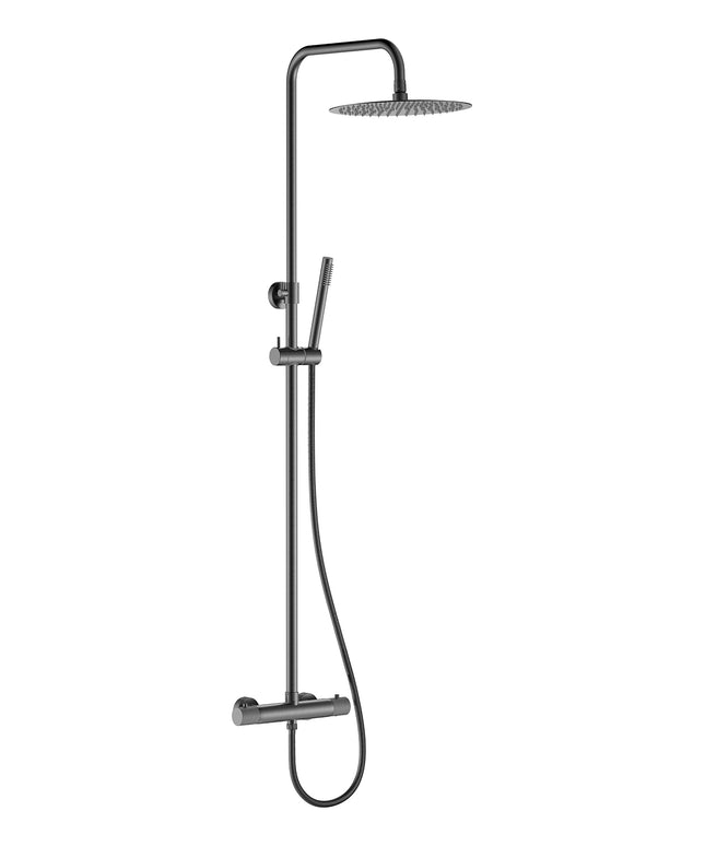 Wiesbaden Ribbd regendoucheset opbouw gunmetal PVD | Schwertz & Co