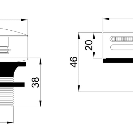 Wiesbaden Caral afbouwdeel badafvoer met vulfunctie gunmetal - technische tekening | Schwertz & Co