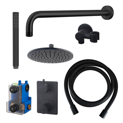 Wiesbaden Caral inbouwthermostaat doucheset 25 cm mat zwart - detailfoto handdouche | Schwertz & Co