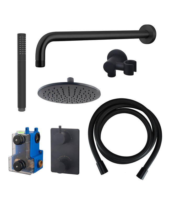 Wiesbaden Caral inbouwthermostaat doucheset 25 cm mat zwart - detailfoto handdouche | Schwertz & Co