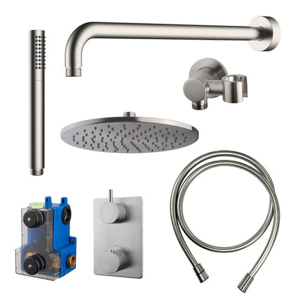 Wiesbaden Caral inbouwthermostaat doucheset 25 cm geborsteld staal - detailfoto handdouche | Schwertz & Co