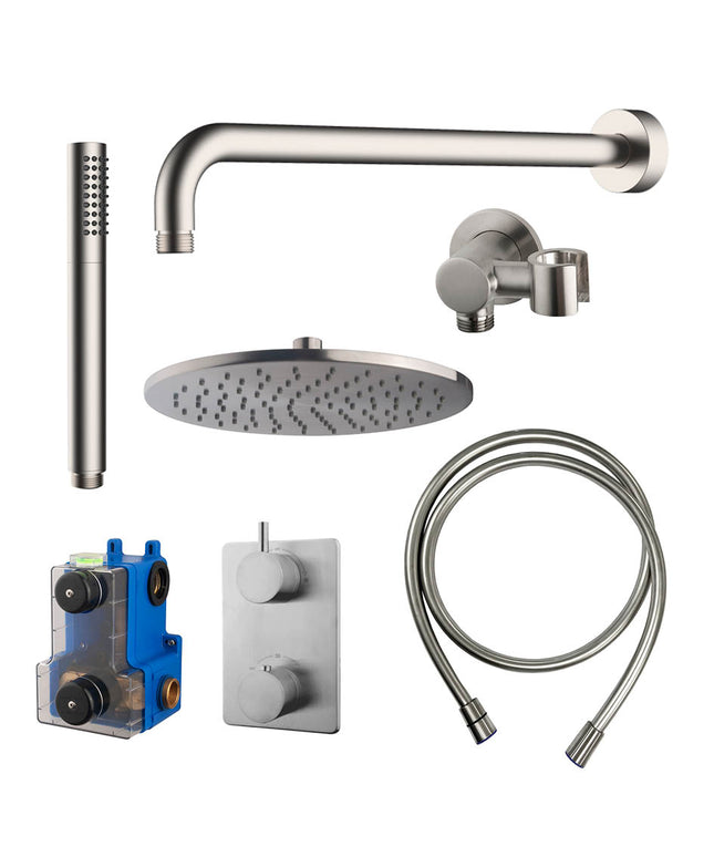 Wiesbaden Caral inbouwthermostaat doucheset 25 cm geborsteld staal - detailfoto handdouche | Schwertz & Co