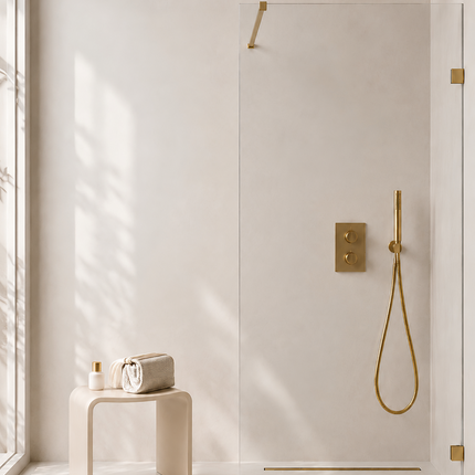 Wiesbaden Caral doucheset 25 cm geborsteld messing - sfeerfoto | Schwertz & Co