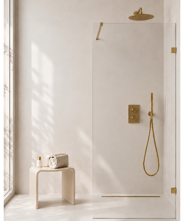 Wiesbaden Caral doucheset 25 cm geborsteld messing - sfeerfoto | Schwertz & Co