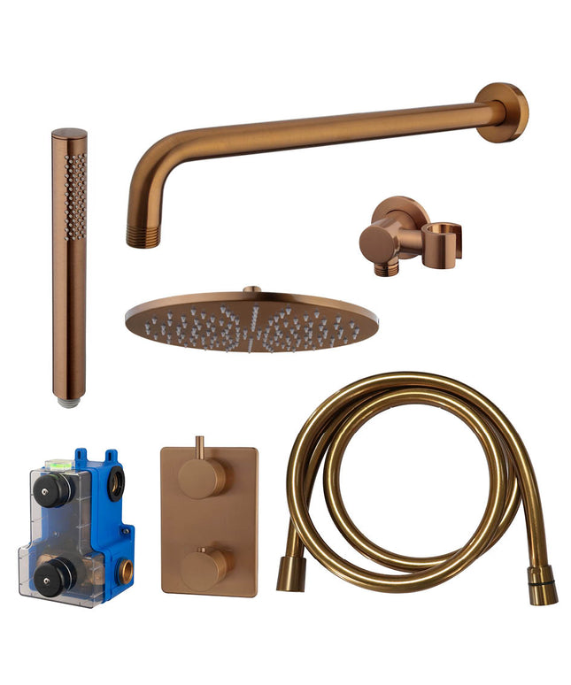 Wiesbaden Caral doucheset 25 cm geborsteld brons koper - detailfoto | Schwertz & Co