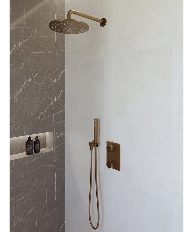 Wiesbaden Caral doucheset 25 cm geborsteld brons koper | Schwertz & Co