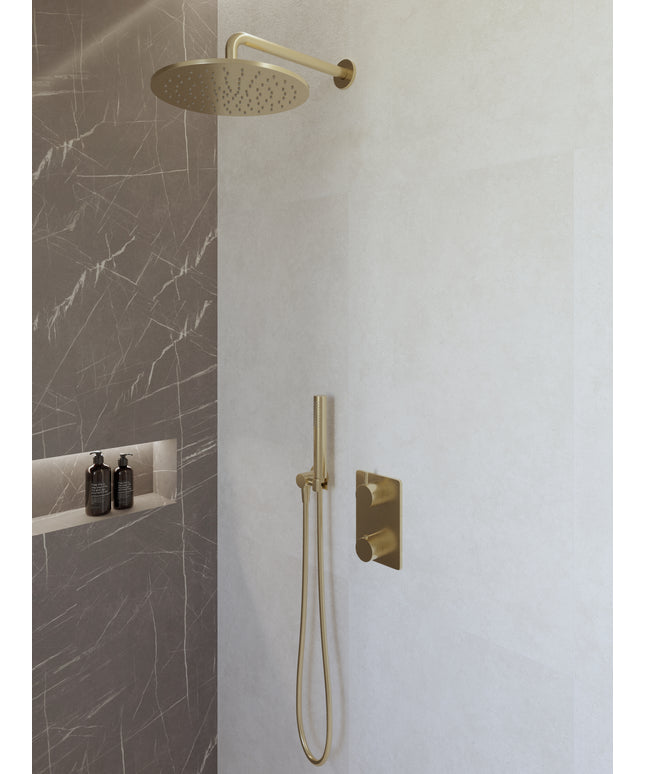 Wiesbaden Caral doucheset 30 cm geborsteld messing | Schwertz & Co