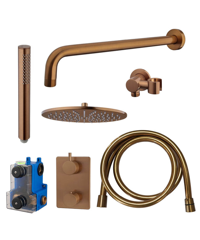Wiesbaden Caral doucheset 30 cm geborsteld brons koper - detailfoto | Schwertz & Co