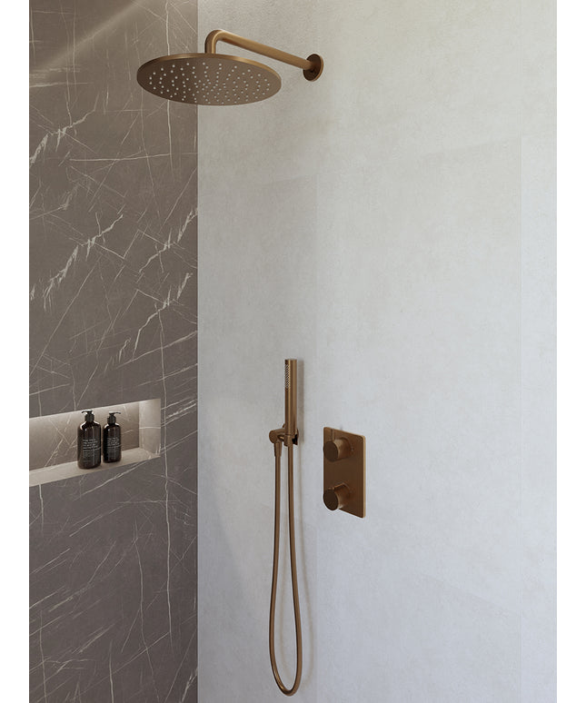 Wiesbaden Caral doucheset 30 cm geborsteld brons koper | Schwertz & Co