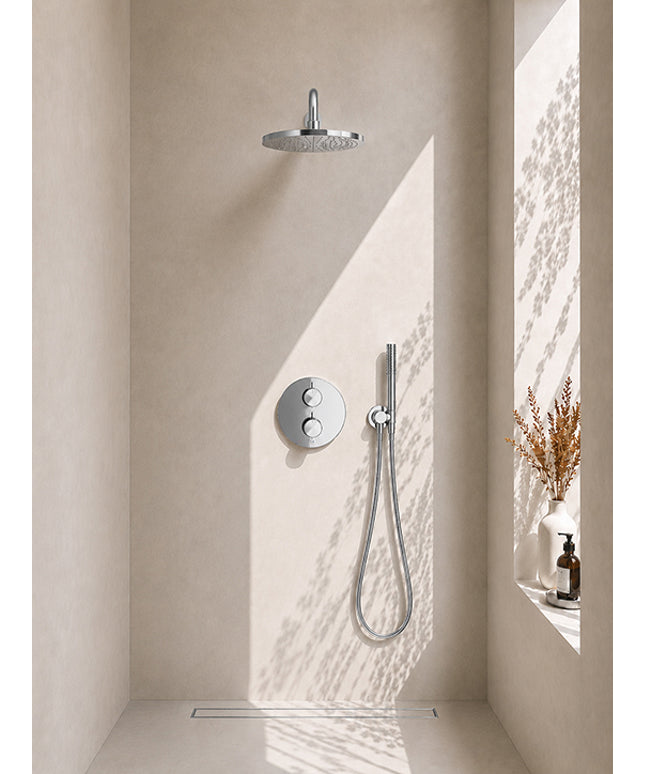 Wiesbaden Caral inbouwthermostaat rond 30 cm staafhanddouche chroom | Schwertz & Co