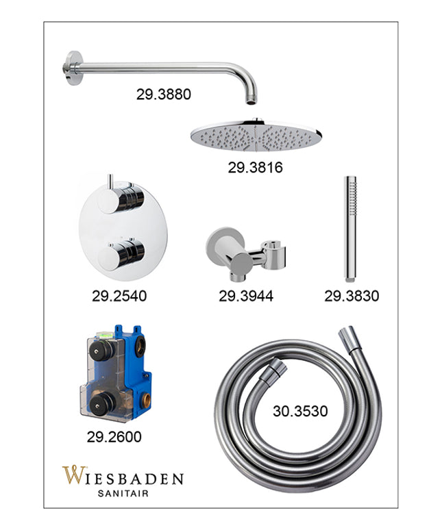Wiesbaden Caral inbouwthermostaat rond 30 cm staafhanddouche chroom - detailfoto bediening | Schwertz & Co