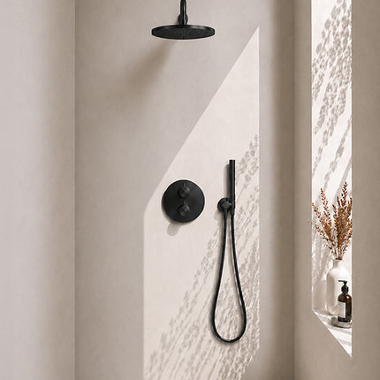 Wiesbaden Caral inbouwthermostaat 30 cm staafhanddouche mat zwart | Schwertz & Co