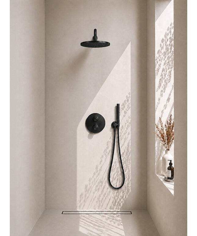 Wiesbaden Caral inbouwthermostaat 30 cm staafhanddouche mat zwart | Schwertz & Co