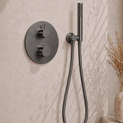 Wiesbaden Caral inbouwthermostaat 30 cm staafhanddouche gunmetal - detailfoto | Schwertz & Co