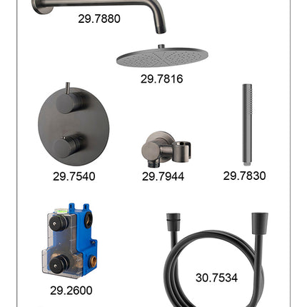 Wiesbaden Caral inbouwthermostaat 30 cm staafhanddouche gunmetal - sfeerfoto | Schwertz & Co