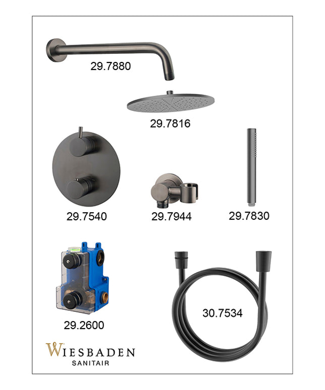 Wiesbaden Caral inbouwthermostaat 30 cm staafhanddouche gunmetal - sfeerfoto | Schwertz & Co