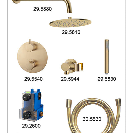 Wiesbaden Caral inbouwthermostaat 30 cm staafhanddouche geborsteld messing - sfeerfoto | Schwertz & Co