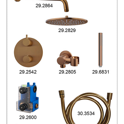 Wiesbaden Caral ronde inbouwthermostaat 30 cm staafhanddouche geborsteld brons koper - sfeerfoto | Schwertz & Co