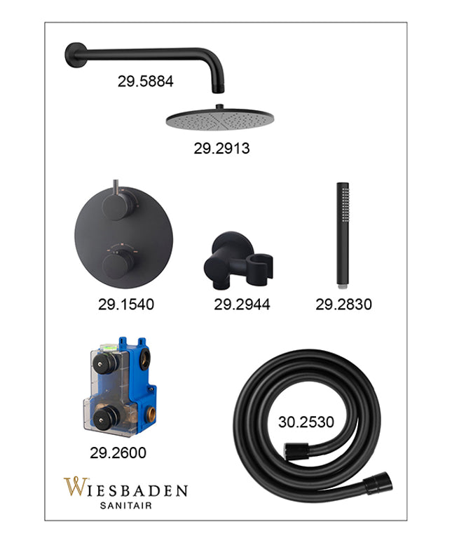 Wiesbaden Caral inbouwthermostaat 25 cm mat zwart - detailfoto bediening | Schwertz & Co