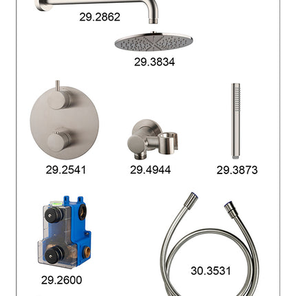 Wiesbaden Caral thermostaat rond 25 cm staafhanddouche geborsteld staal - detailfoto bediening | Schwertz & Co
