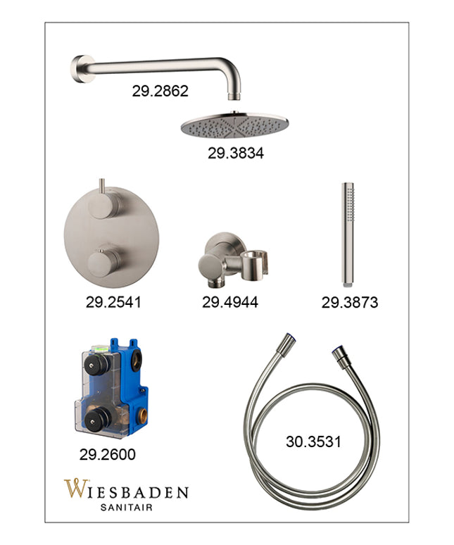 Wiesbaden Caral thermostaat rond 25 cm staafhanddouche geborsteld staal - detailfoto bediening | Schwertz & Co