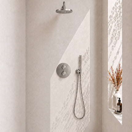 Wiesbaden Caral thermostaat rond 25 cm staafhanddouche geborsteld staal | Schwertz & Co