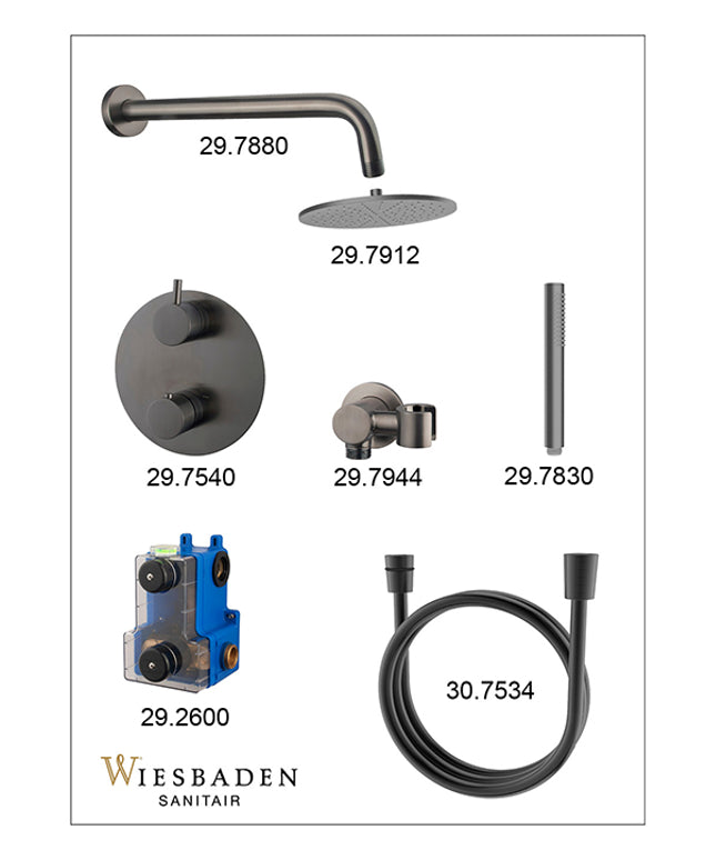 Wiesbaden Caral inbouwthermostaat 25 cm staafhanddouche gunmetal - sfeerfoto | Schwertz & Co