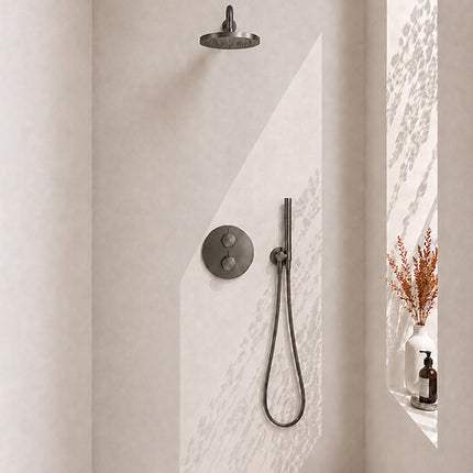 Wiesbaden Caral inbouwthermostaat 25 cm staafhanddouche gunmetal | Schwertz & Co