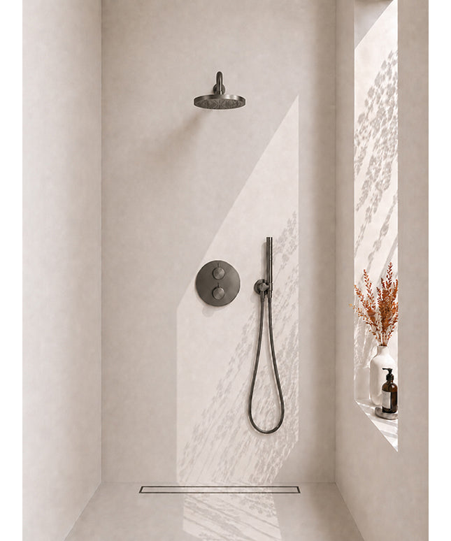 Wiesbaden Caral inbouwthermostaat 25 cm staafhanddouche gunmetal | Schwertz & Co