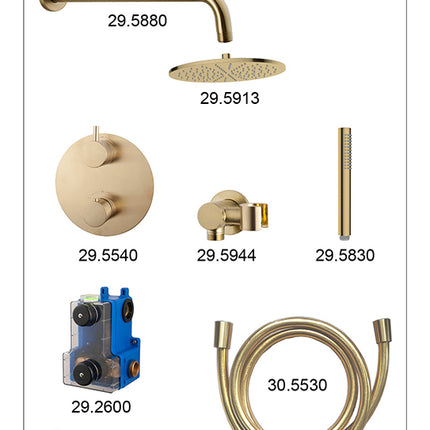 Wiesbaden Caral inbouwthermostaat 25 cm staafhanddouche geborsteld messing - sfeerfoto | Schwertz & Co