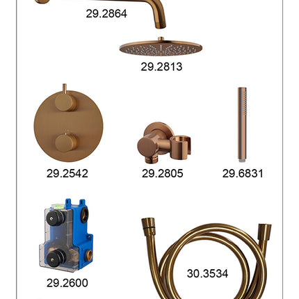 Wiesbaden Caral ronde inbouwthermostaat 25 cm staafhanddouche geborsteld brons koper - sfeerfoto | Schwertz & Co