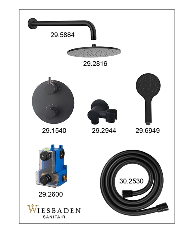 Wiesbaden Caral inbouwthermostaat 30 cm 3-standen mat zwart - sfeerfoto | Schwertz & Co