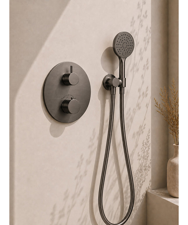 Wiesbaden Caral inbouwthermostaat 30 cm 3-standen gunmetal - detailfoto | Schwertz & Co